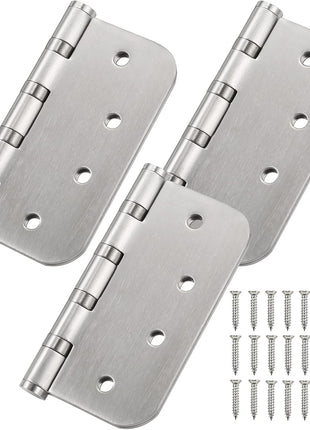 4'' Ball Bearing Door Hinges Stainless Steel Heavy Duty Hinges 4 X 4 Inch with 5/8 Inch Radius Corners Commercial Grade 3 Pack (Silver)