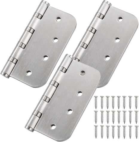 4'' Ball Bearing Door Hinges Stainless Steel Heavy Duty Hinges 4 X 4 Inch with 5/8 Inch Radius Corners Commercial Grade 3 Pack (Silver)