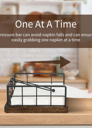 Napkin Holder for Table, Farmhouse Napkin Holders with Weighted Arm, Wood Rustic Napkin Holders for Paper Napkins, Napkins Holder for Kitchen, Dining Table