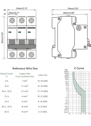 3 Pole DIN Rail Mount Circuit Breaker, 40 Amp 240V AC Miniature Circuit Breaker, Thermal Magnetic Trip AC Disconnect Switch MCB C40