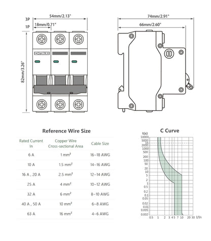 3 Pole DIN Rail Mount Circuit Breaker, 40 Amp 240V AC Miniature Circuit Breaker, Thermal Magnetic Trip AC Disconnect Switch MCB C40