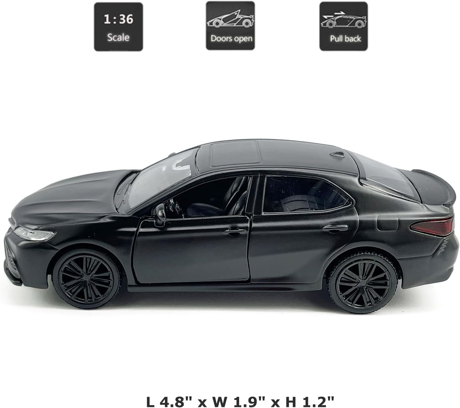 Camry XSE 2022 Model Car 1/36 Scale Diecast Toy Cars Metal Alloy Children’S Die-Cast Vehicles, Pull Back Doors Open, Black Rim, Collection for Men, Kids Toys for Boys Gifts, Cake Topper