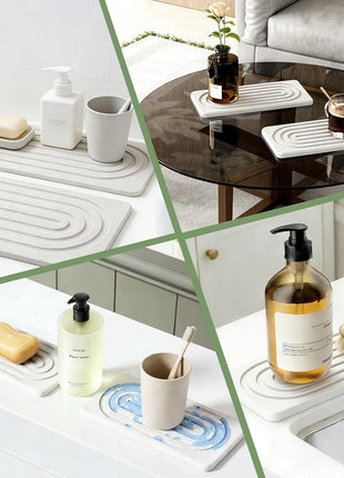 2 PCS Water Absorbing Diatomite Coasters, Stone Drying Mat for Kitchen Counter, Quick Dry Stone Mat Trays for Bathroom Kitchen Counter, Soap Dish Tray Used for Hand Soaps (White, 8.3" X 4")