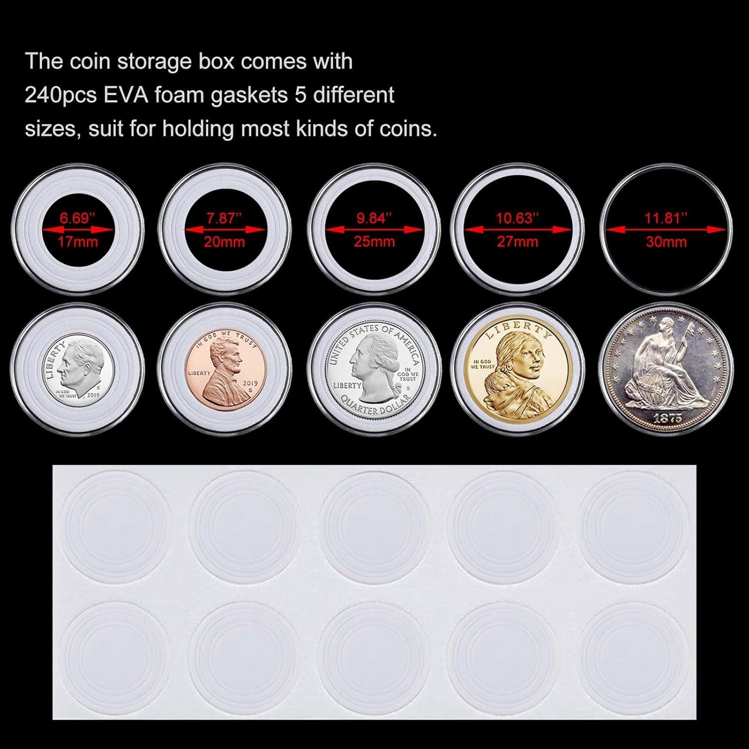 200 Pieces 30Mm Coin Capsules Coin Holders for Collectors, with Foam Gasket and Plastic Storage Organizer Box, 5 Sizes (17/20/25/27/30Mm) Coin Case for Coin Collection Supplies
