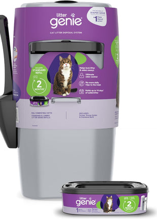 Standard Pail (Silver) | Cat Litter Box Waste Disposal System for Odor Control | Includes 1 Square Refill Bag