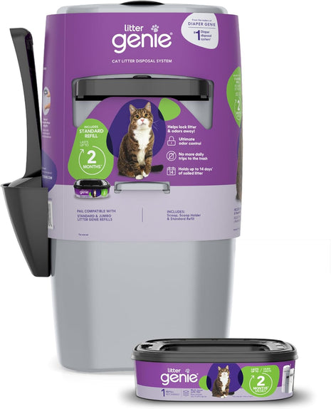 Standard Pail (Silver) | Cat Litter Box Waste Disposal System for Odor Control | Includes 1 Square Refill Bag