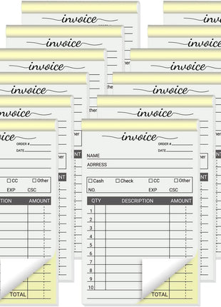 12 Pack Invoice Books for Small Business, 3.5 X 5.5 Inch 2 Part Carbonless Receipt Books, Carbon Duplicate Copy Order Form Book, Convenient Invoice Pads, 50 Sets Each Pad,Total 600 Sets