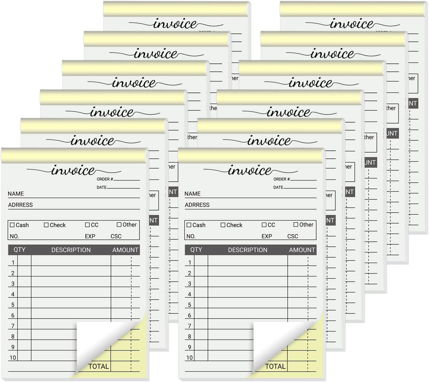 12 Pack Invoice Books for Small Business, 3.5 X 5.5 Inch 2 Part Carbonless Receipt Books, Carbon Duplicate Copy Order Form Book, Convenient Invoice Pads, 50 Sets Each Pad,Total 600 Sets