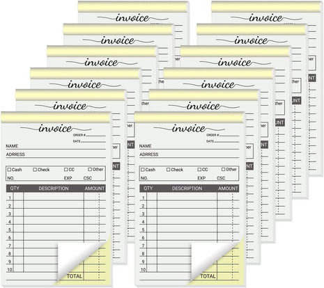 12 Pack Invoice Books for Small Business, 3.5 X 5.5 Inch 2 Part Carbonless Receipt Books, Carbon Duplicate Copy Order Form Book, Convenient Invoice Pads, 50 Sets Each Pad,Total 600 Sets