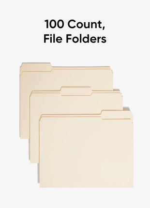 File Folders Letter Size, Reinforced 1/3-Cut Tab, Assorted Positions, Letter Size, Manila Folders 8.5 X 11, 100 per Box (10334)