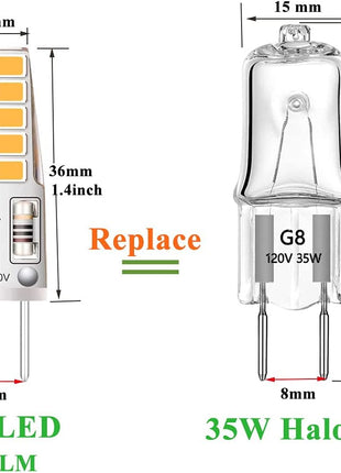 5 Pack G8 LED Bulb Soft White 2700K 120V 3W Equivalent to G8 Halogen Bulb 35W T4 JCD Type GY8.6 Bi-Pin Base, Non-Dimmable for under Cabinet Light, under Counter Kitchen Lighting