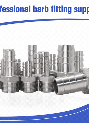 304 Stainless Steel 1/2" Barb Hose to 1/2 NPT Home Brew Pipe Barbed Nipple Fitting. Pack of 4