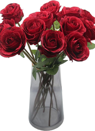 Artificial Roses Flowers for Flower Arrangement, 12 Pcs Silk Red Rose Bouquet for Home Decoration, Faux Roses for Parties and Wedding Decoration (Red, 12)