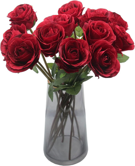 Artificial Roses Flowers for Flower Arrangement, 12 Pcs Silk Red Rose Bouquet for Home Decoration, Faux Roses for Parties and Wedding Decoration (Red, 12)