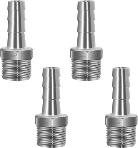 304 Stainless Steel 1/2" Barb Hose to 1/2 NPT Home Brew Pipe Barbed Nipple Fitting. Pack of 4
