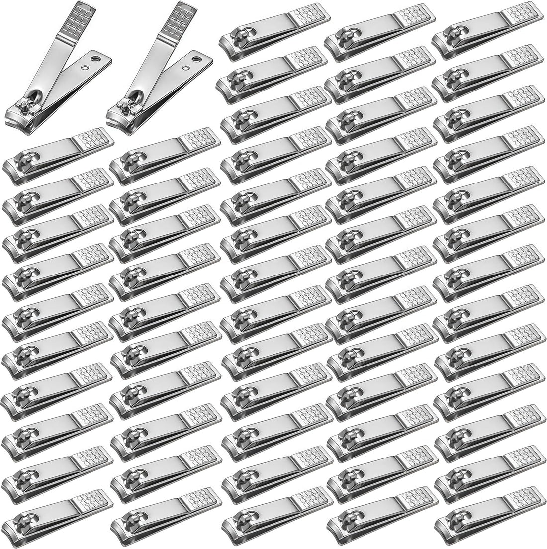 60 Pcs Stainless Steel Nail Clippers Toenail Clippers Bulk for Men Women Seniors, Toe Nail Clipper Pack Fingernail Clipper Bulk for Home, Travel, Homeless, Bulk Use (Medium Size, Silver)