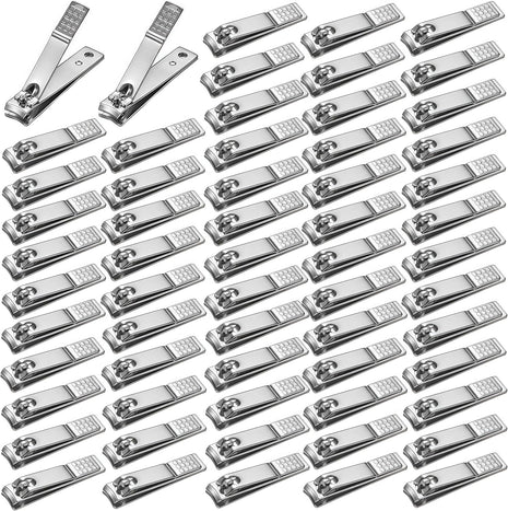 60 Pcs Stainless Steel Nail Clippers Toenail Clippers Bulk for Men Women Seniors, Toe Nail Clipper Pack Fingernail Clipper Bulk for Home, Travel, Homeless, Bulk Use (Medium Size, Silver)