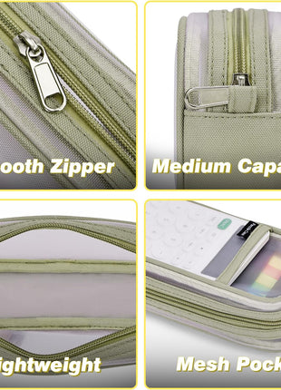 Grid Mesh Pencil Case, Large Compartment Pen Pouch with Zipper, Clear Portable Multifunction Pen Bag for School, Office, Girls Boys Teen, Transparent Makeup Travel Organizer (Yellow)