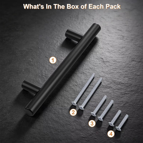 30 Pack Hole Centers 3-3/4Inch Matte Black Kitchen Cabinet Handles, Stainless Steel Dresser Drawer Pulls, Modern T Bar 6Inch Length Pull Handle for Closet