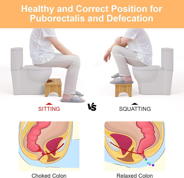 Bamboo Toilet Stool, Wooden Squatting Potty Stool for Adults, 7 Inch Toilet Stool Squat Adult, Non-Slip Wood Poop Stool for Bathroom, Portable Toilet Foot Pooping Steps for Kids