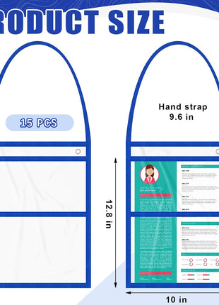 15 Job Ticket Holder 9 X 12 Dry Erase Pocket Sleeves Work Order Plastic Sleeves with Hanging Strap Reusable Repair Shop Ticket Holders, Both Sides Clear (Blue)