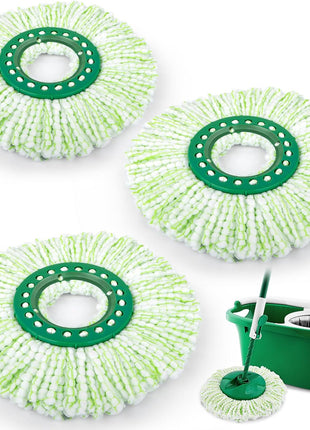 3 Pack Mop Head Replacement for Libman Tornado, Spin Mop Replacement Head ONLY Compatible with Libman, Easy to Replace, Machine Washable, Green and White (NOT for Old Version)