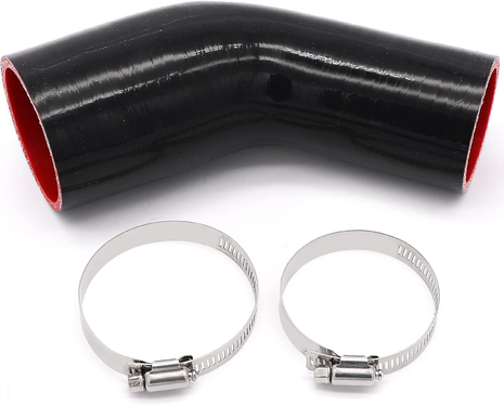 45 Degree Elbow 2 to 2.5 Inch Coupler Hose, ID 2 to 2-1/2 Inch (51-64MM) Length 4″(102Mm), 4-Ply Reinforced Turbo/Intercooler/Intake Piping Coupler Silicone Hoses,With 2PCS Clamps