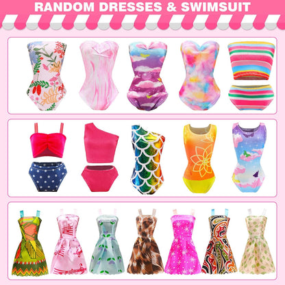 51 PCS Doll Clothes and Accessories Including Fashion Dresses, Tops and Pants Outfits, Party Dresses, Swimsuits Bikini 38 PCS Shoes Hangers and Other Accessories for 11.5 Inch Dolls