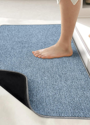 Bath Mat,Ultra Thin Bathroom Rugs,Rubber Bath Mats for Bathroom,No Slip Bath Rugs,Quick Dry,Machine Washable,Low Pile,Absorbent,Shower Outside,Sink,Home Decor Accessories.Blue,1'5"X2'3"(17X27Inch)