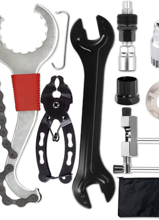Bike Tool Kit,8 Professional Bicycle Repair Tools for Mountain Bike with 3-In-1 Cassette Remover Wrench Crank Puller Extractor Bottom Bracket Freewheel Remover Link Pliers Chain Breaker (8Pcs-Black)