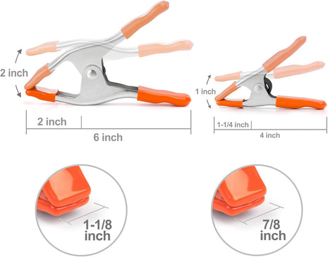 6-Inch, 4-Inch Heavy Duty Metal Spring Clamps Set, 2-Inch, 1-Inch Jaw Opening, with Protective Handles and Tips, 10-Piece