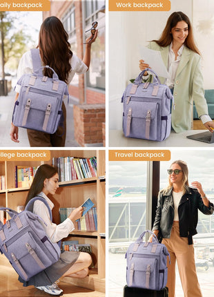 Laptop Backpack Purse for Women, Cute College School Backpack Bookbag for Teenager Girls, Teacher Nurse Bags Work Travel Backpack, Business Computer Laptop Bag Daypack, 15.6 Inch, Purple