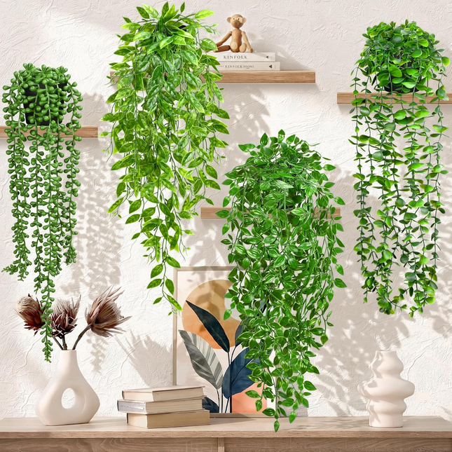 4 Pack Faux Artificial Hanging Plants