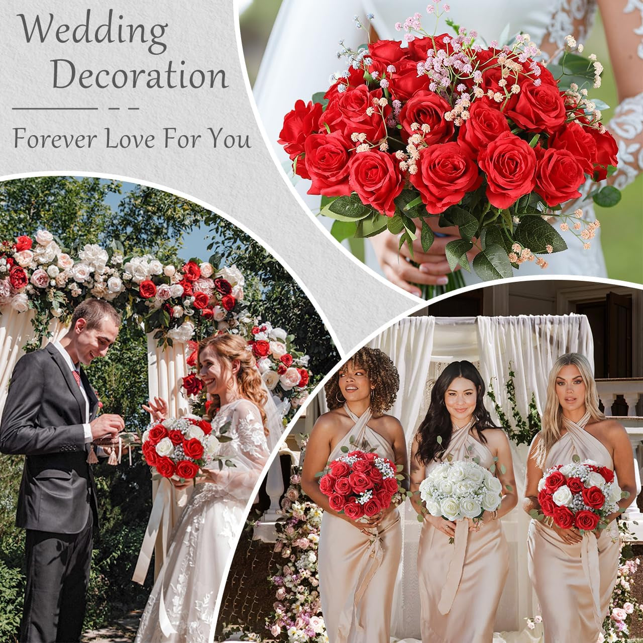 40PCS Red Roses Artificial Flowers - Long Stem Fake Roses Bouquet Silk Red Flowers Artificial Rose for Wedding Centerpiece Home Decor &amp; Valentines Floral Arrangement