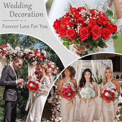 40PCS Red Roses Artificial Flowers - Long Stem Fake Roses Bouquet Silk Red Flowers Artificial Rose for Wedding Centerpiece Home Decor &amp; Valentines Floral Arrangement