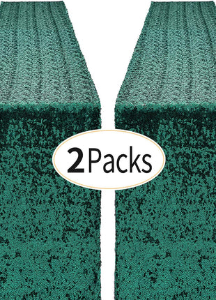 2 Packs 12 X 72 Inches Hunter Green Sequin Table Runner, Glitter Runner for Birthday Party Supplies Decorations Wedding Bachelorette Holiday Celebration Bridal Shower Baby Shower