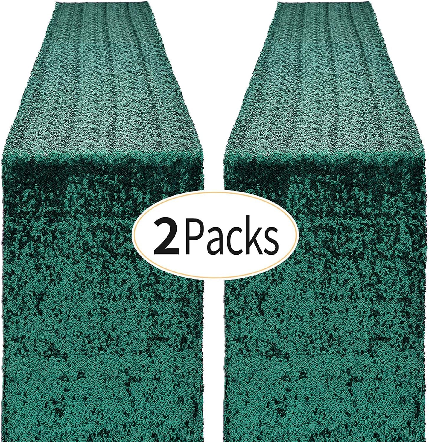 2 Packs 12 X 72 Inches Hunter Green Sequin Table Runner, Glitter Runner for Birthday Party Supplies Decorations Wedding Bachelorette Holiday Celebration Bridal Shower Baby Shower