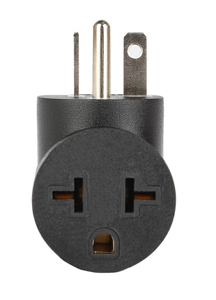 Angled 4 in 1 NEMA 5-20P Power Adapter,  NEMA 5-20P to 5-15R, 5-20R, 6-15R, 6-20R Double T-Blade Receptacle, Downward Angled Power Adapter