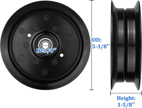 Flat Idler Pulley Compatible with Craftsman Husq a Riens Sears Pou LAN Riding Lawn Mower Tractor with 42" 46" 48" 54” Deck, Replace 197379, 196106