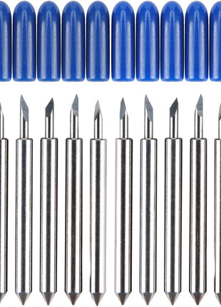 60 Degree Tungsten Steel Lettering Blade Vinyl Cutter Blades for Roland Cutting Plotter, Blue Cap Pack of 10