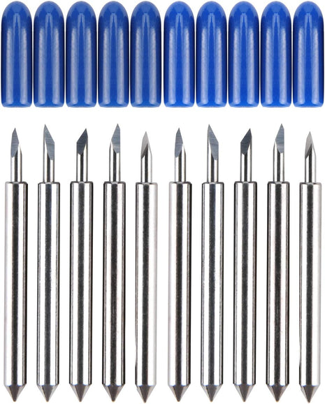 60 Degree Tungsten Steel Lettering Blade Vinyl Cutter Blades for Roland Cutting Plotter, Blue Cap Pack of 10