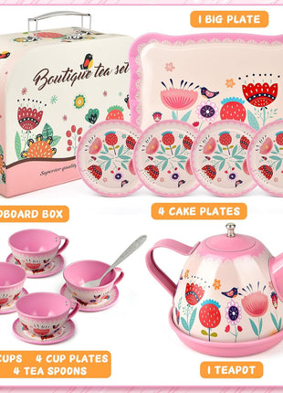 Tea Party Set for Little Girls, Flower Tea Sets Toys for Toddlers Girls Age 3 4 5 6 Year Old, Toddler Kids Kitchen Pretend Play Toys