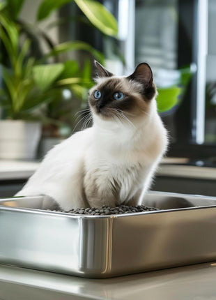 Stainless Steel Cat Litter Box for Big Cats,Small Stainless Steel,Large Metal Cat Litter Box-Easy to Clean.(17.5" L X 13.6" W X 4.1" H).