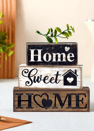 4 Pcs Farmhouse Wooden Tabletop Decor Farmhouse Tiered Tray Decor Rustic Eucalyptus Leaves Wood Block Sign Gift Sweet Home Centerpiece Home Table Decortion