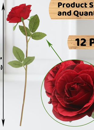 Artificial Roses Flowers for Flower Arrangement, 12 Pcs Silk Red Rose Bouquet for Home Decoration, Faux Roses for Parties and Wedding Decoration (Red, 12)