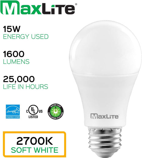 A19 LED Bulb, Enclosed Fixture Rated, 100W Equivalent, 1600 Lumens, Dimmable, E26 Medium Base, 2700K Soft White, 4-Pack