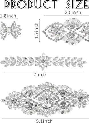 8 Pieces Crystal Rhinestone Appliques Silver Rhinestone Iron on Patch Hot Fix Applique for Bridal Wedding Dress Clothes Sash Crystal Belt DIY Sewing Appliques for Shoes