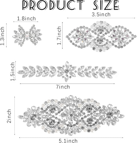 8 Pieces Crystal Rhinestone Appliques Silver Rhinestone Iron on Patch Hot Fix Applique for Bridal Wedding Dress Clothes Sash Crystal Belt DIY Sewing Appliques for Shoes