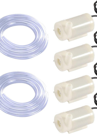 4Pcs DC 3-5V Micro Submersible Mini Water Pump with 2Pcs Clear Vinyl Tubing Flexible PVC Tubing(1M) for Aquariums Fish Tank Pond Fountain Hydroponics Garden (4Pcs White Pump+2 Tube)