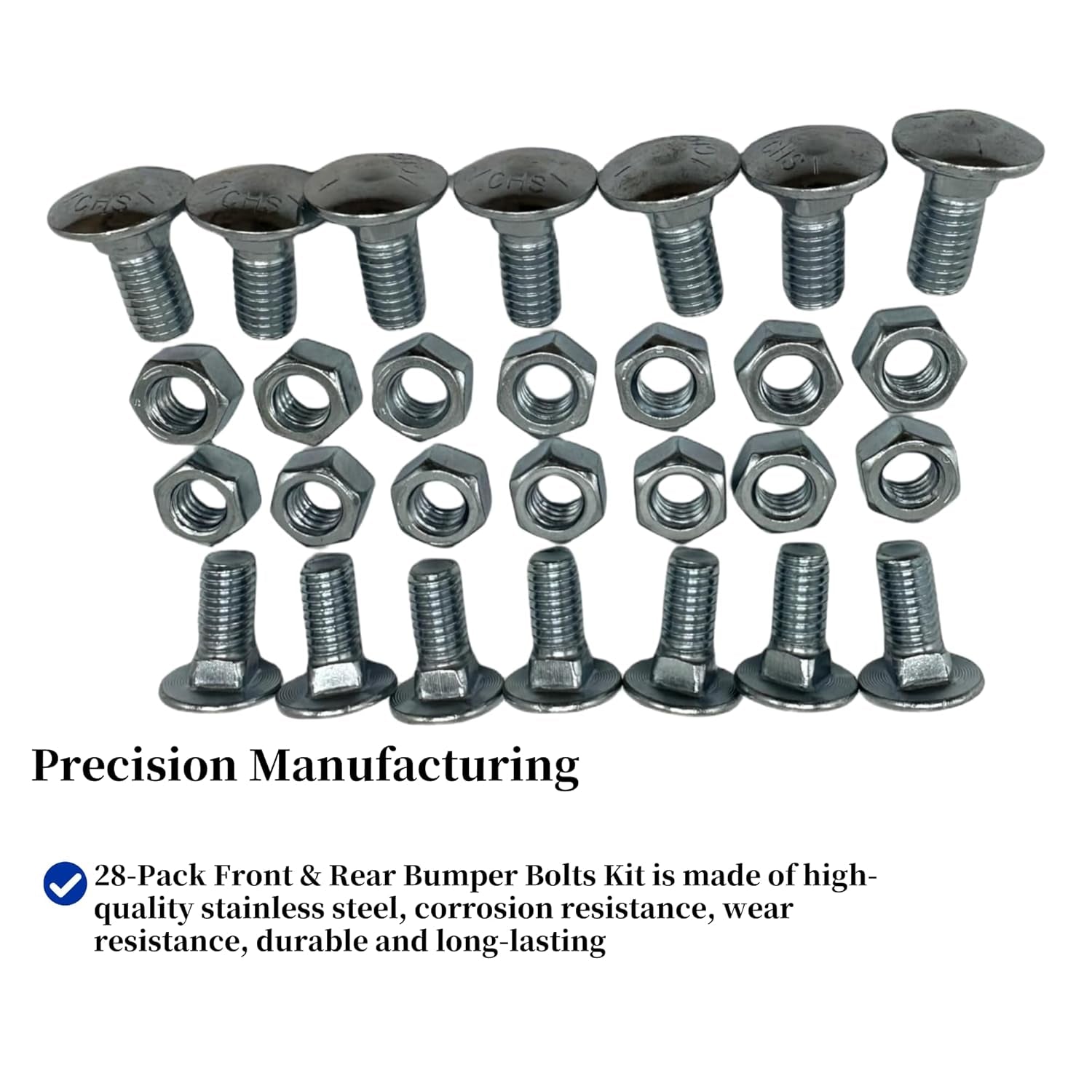 28-Pack Front &amp; Rear Bumper Bolts Kit Stainless Cap for 1964-1972 Chevelle, Nova, Lemans, Cutlass,El Camino,Monte Carlo,Gto 4A00080-A